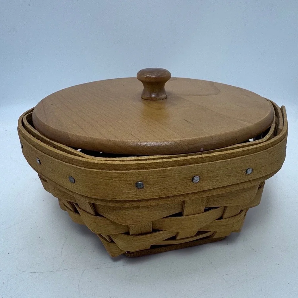 Longaberger Hexagon Basket‎ with Wood Lid and Plastic Protector Dresden Ohio USA